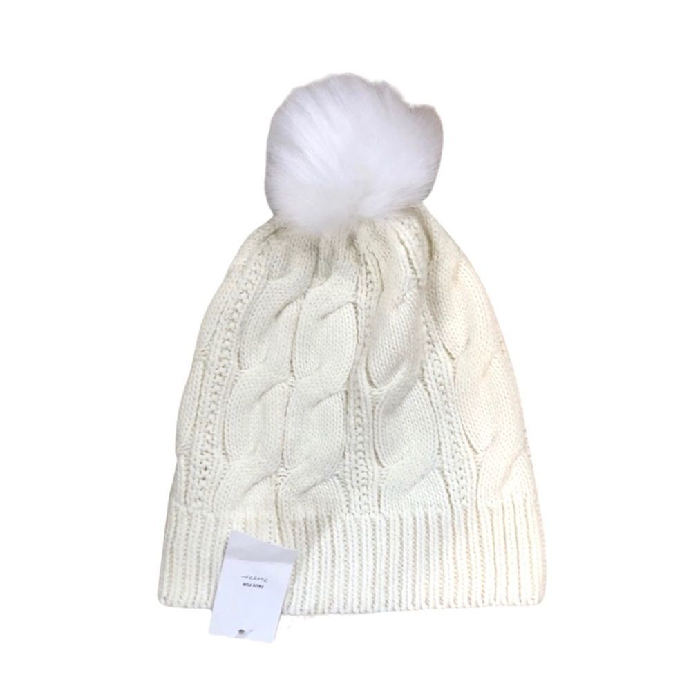 NEW ✨ Lands End Youth Pom Pom Beanie Cable Knit